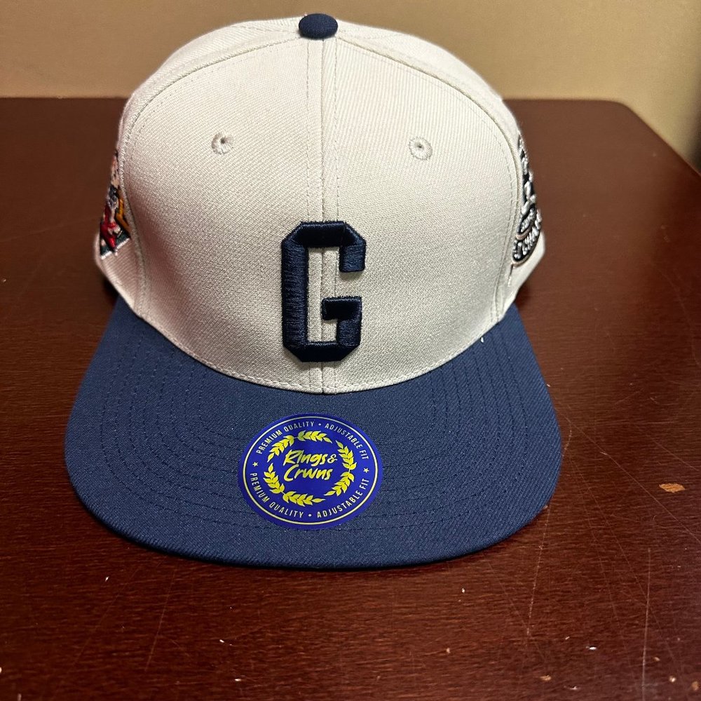 Rings & Crwns Mens Blue Ivory Homestead Grays NLB City Arch Snapback Hat Size 9